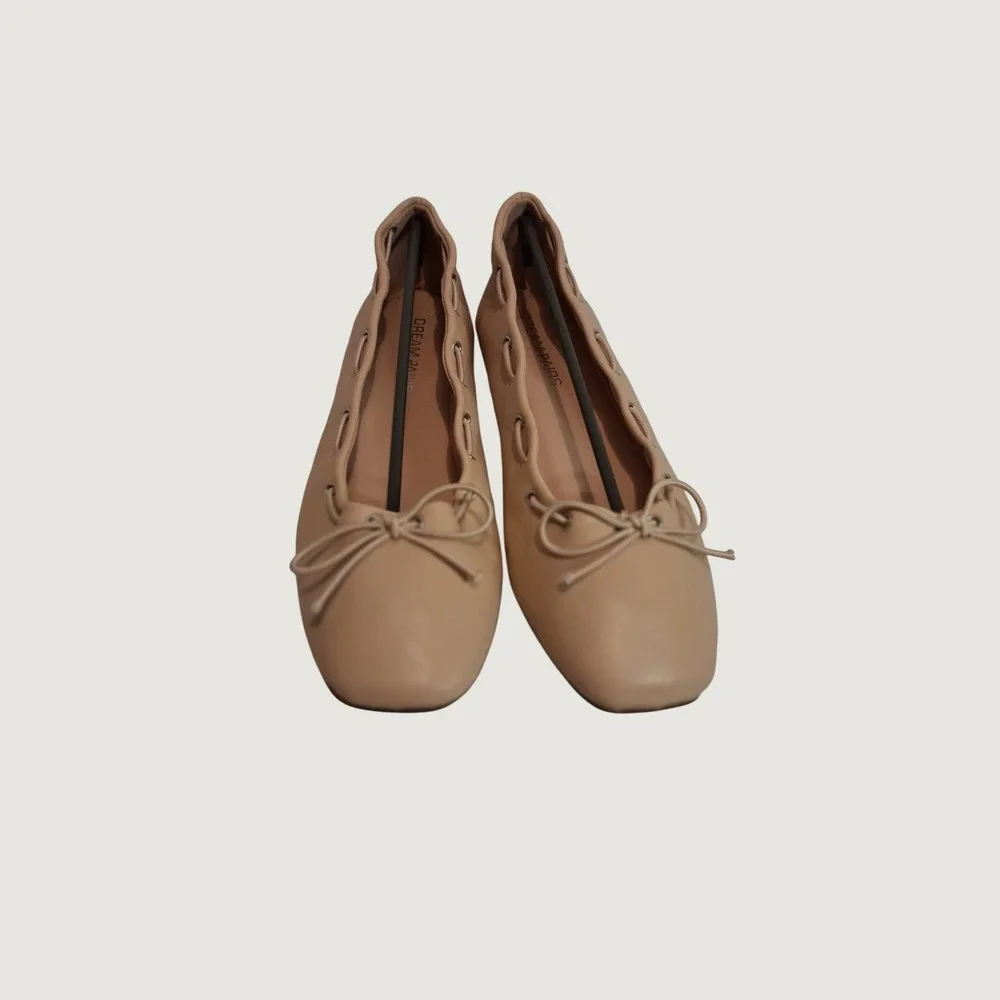 Dream Pairs Women's Beige Faux Leather Ballet Flats Bow Square Toe Size 10
